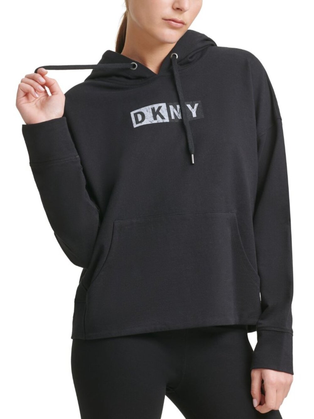 DKNY Womens Activewear Sport Logo Hooded Cotton Sweatshirt